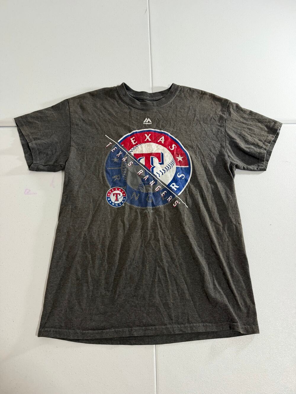 Texas Rangers T Shirt Mens Medium Gray MLB Majestic Baseball Graphic Tee